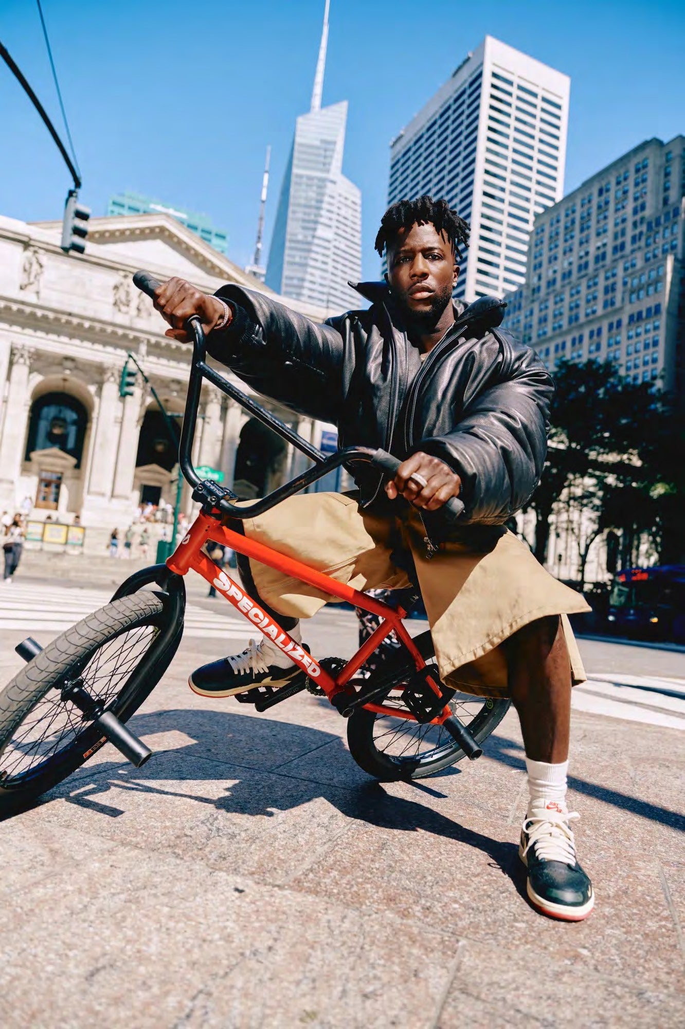 Nigel Sylvester on BMX bike in New York City